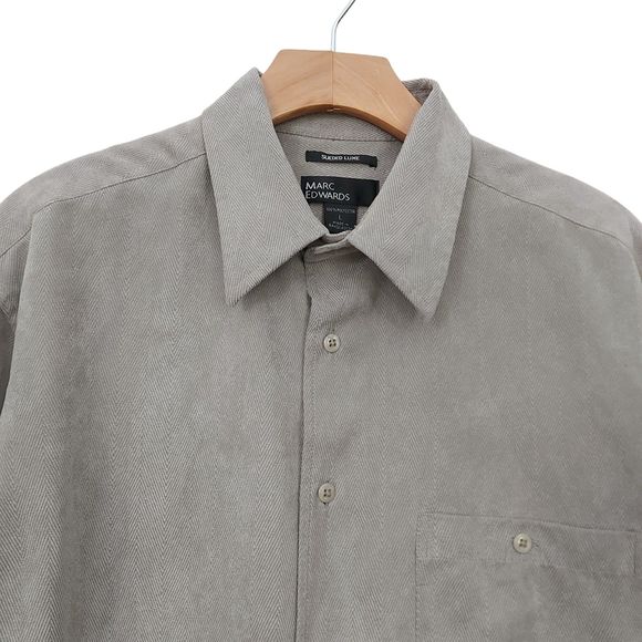 Marc Edwards Mens Sueded Luxe Shirt Large Light Brown Button Up Long Sleeve - Picture 3 of 12